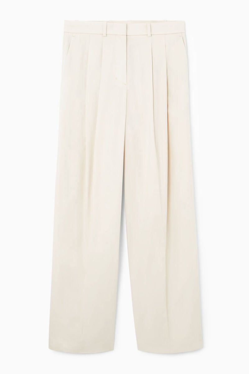 Wide-leg tailored twill trousers.