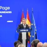 El presidente de Castilla-La Mancha, Emiliano García-Page en la presentación del HUB de Airbus en Albacete