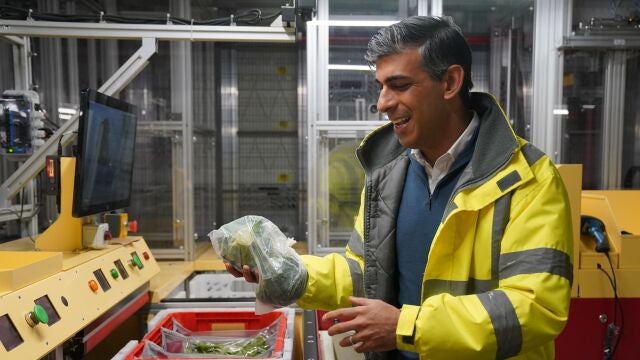 K Prime Minister Rishi Sunak during a visit to an Ocado distribution warehouse in Luton, while on the General Election campaign trail.