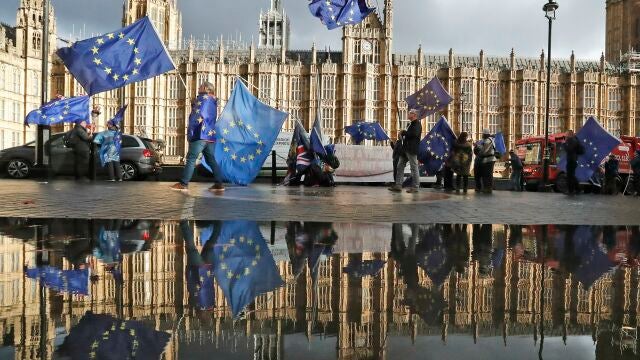 Manifestantes proeuropeos protestan frente al Parlamento británico