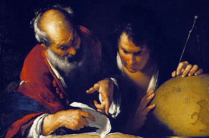 Eratosthenes enseñando en Alejandría. Una pintura de Bernardo Strozzi. 