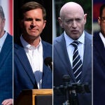 De izquierda a derecha: el gobernador de Carolina del Norte, Roy Cooper, el gobernador de Kentucky, Andy Beshear, el senador de Arizona, Mark Kelly, y el gobernador de Pensilvania, Josh Shapiro