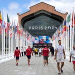 French President Macron visits Paris 2024 Olympic village
