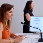 Ruth Merino en la rueda de prensa posterior al pleno del Consell de hoy en Valencia