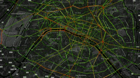 Mapa realizado por Strava Metro de las rutas de París