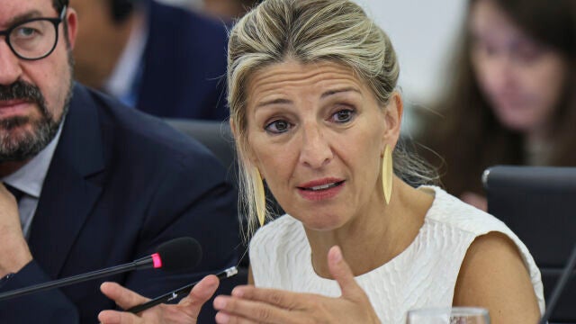 La vicepresidenta y ministra de Trabajo de España, Yolanda Díaz, durante reunión de ministros en el Foro G20