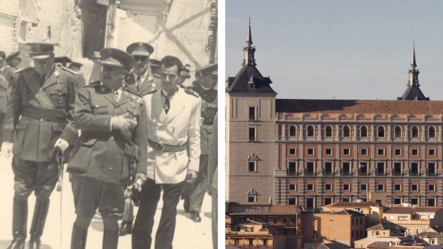 Francisco Franco y el general Moscardó en su visita a las ruinas del Alcázar de Toledo en el año 1954