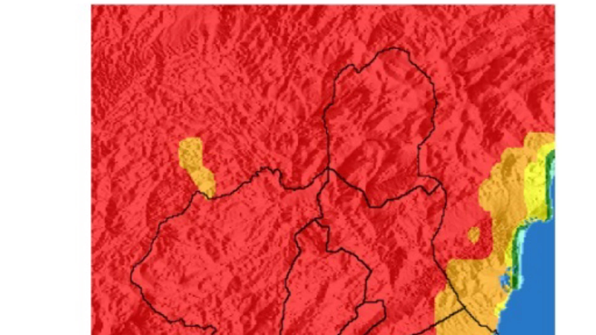 MURCIA.-El riesgo de incendio forestal previsto este jueves es extremo en toda la Región, excepto el litoral
