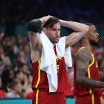 Spain's #05 Rudy Fernandez reacts from the bench in the men's preliminary round group A basketball match between Canada and Spain during the Paris 2024 Olympic Games at the Pierre-Mauroy stadium in Villeneuve-d'Ascq, northern France, on August 2, 2024. 
