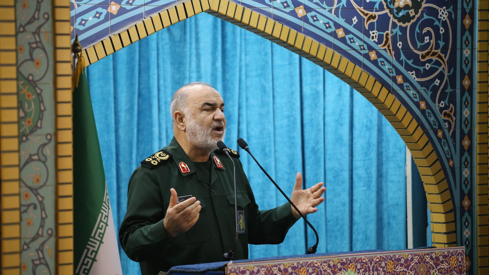 April 5, 2024, Tehran, Iran: Head of Iran's Islamic Revolutionary Guard Corps (IRGC) HOSSEIN SALAMI addresses during a Friday prayer ceremony after International Quds Day rallies at the University of Tehran. Salami said the Israeli regime will collapse soon, the United States is openly supporting Israel so that the occupying entity could control and regulate Washington's policies. (Foto de ARCHIVO) 05/04/2024