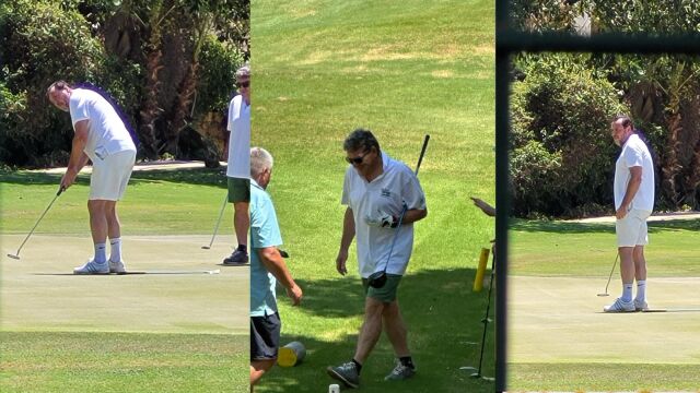 Los ministros Óscar Puente y José Luis Escrivá, en distintos momento de su mañana de golf en San Juan (Alicante)