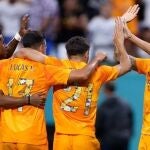 Los jugadores del Real Madrid celebran uno de sus goles ante el Chelsea