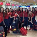 Conjunto español de gimnasia rítmica que compite en París.