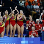 España celebra uno de los goles en la semifinal ante Países Bajos