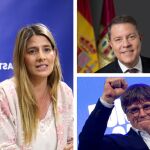 Izquierda-La secretaria general del PP de C-LM, Carolina Agudo. Derecha - el presidente de Castilla-La Mancha, Emiliano García-Page y el expresidente del Parlamento de Cataluña, Carles Puigdemont