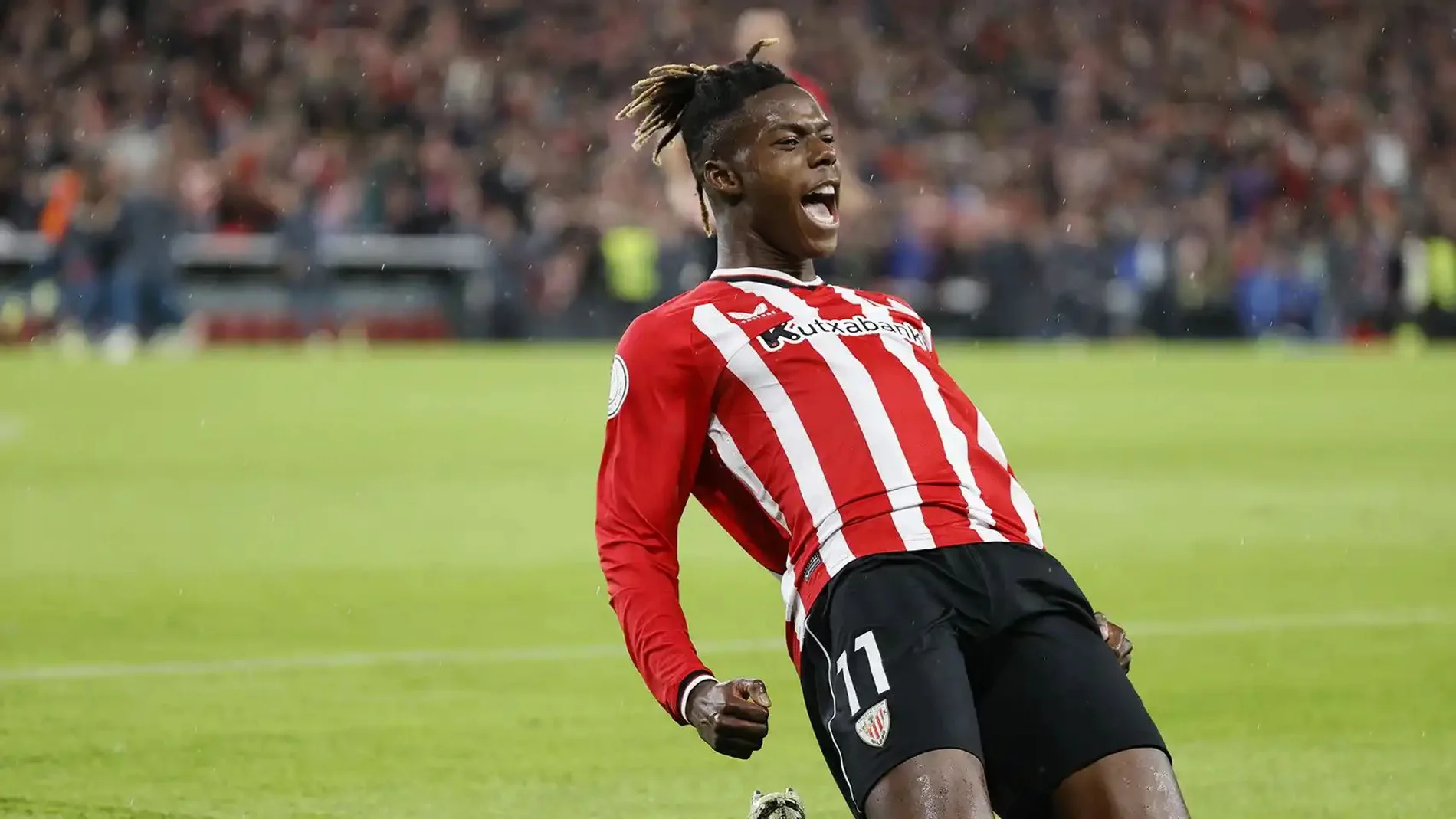 Nico Williams celebrando un gol. Fuente: La Razón Nico Williams