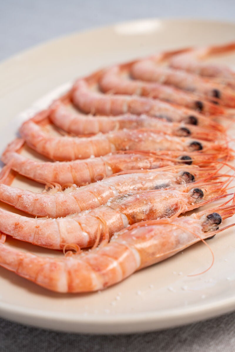 Plato del restaurante Río Grande. Gamba blanca recién cocida o plancha