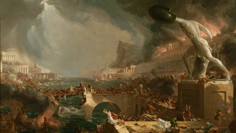 El pintor Thomas Cole interpretó la caída de Roma en este conocido cuadro llamado «El curso del Imperio: destrucción»