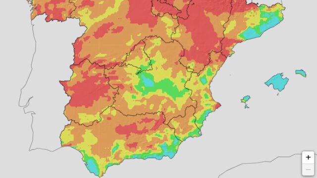 En naranja y rojo las zonas con riesgo muy alto y extremo de incendios.