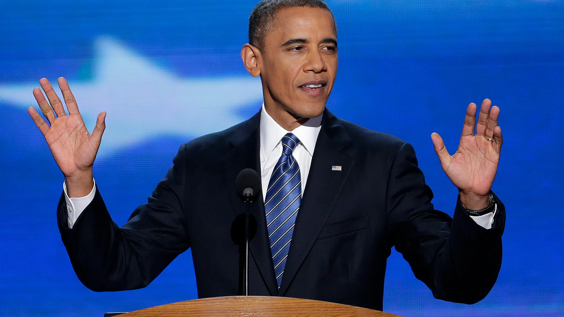 FILE - President Barack Obama addresses the Democratic National Convention in Charlotte, N.C., Sept. 6, 2012. (AP Photo/J. Scott Applewhite, File)