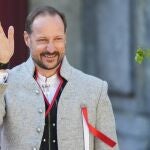  Crown Prince Haakon greets the children's train during Constitution Day celebrations, at her official residence Skaugum in Asker, Norway 