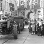 German citizens of Gdansk welcoming German tropps at the Dlugi Targ Street, during Invasion of Poland (also September Campaign) in Gdansk, Poland, 03 September 1939.