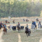Encierro de la ganadería Romao Tenorio. Los toros pasan de tres en tres tanto por el paso de 'Las Máquinas'