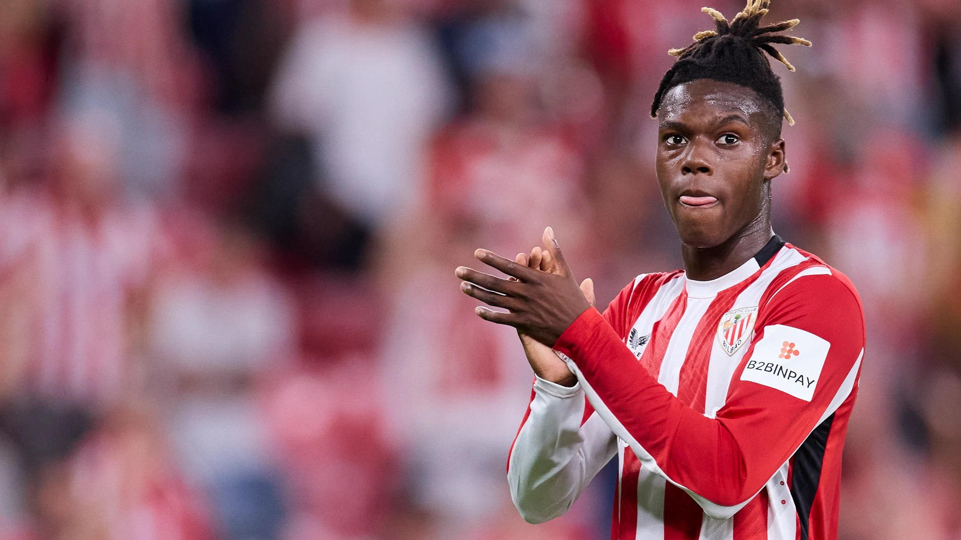 Nico Williams of Athletic Club reacts during the LaLiga EA Sports match between Athletic Club and Valencia CF at San Mames on August 28, 2024, in Bilbao, Spain. AFP7 28/08/2024 ONLY FOR USE IN SPAIN