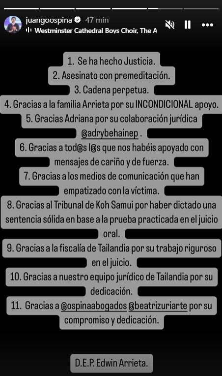 Primeras palabras de Juango Ospina tras conocer la sentencia de Daniel Sancho