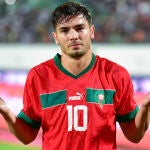 Brahim Díaz celebrando el gol contra Lesoto