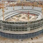 Imagen área del estadio del Mestalla en construcción 