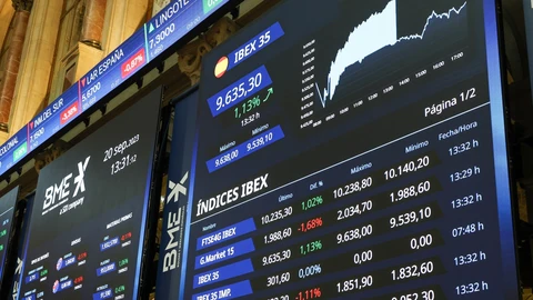 Valores del Ibex 35 en un panel del Palacio de la Bolsa, a 20 de septiembre de 2023, en Madrid (España).