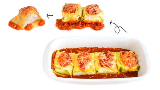 Receta de paquetitos de calabacín y pollo gratinados