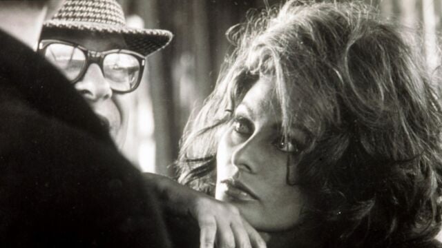 Actress Sophia Loren and Carlo Ponti are seen in this picture taken by Tazio Secchiaroli in 1966 during the filming of "Arabesque," which is on display in Rome.