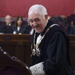 El presidente del Tribunal Constitucional, Cándido Conde- Pumpido , durante el acto de jura o promesa de Isabel Rodríguez Mateo como fiscal de Sala de la Fiscalía Togada, en el Tribunal Supremo, en Madrid. 