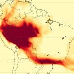 Recreación del humo liberado por incendios forestales en América del Sur la primera semana de este mes de septiembre