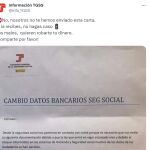 Captura de la publicación de la TGSS alertando de la estafa.