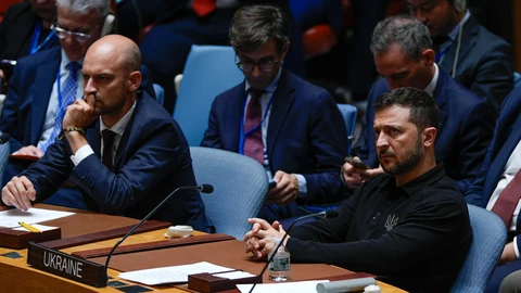 El presidente ucraniano, Volodimir Zelenski, asiste a una reunión del Consejo de Seguridad de la ONU sobre Uccrania
