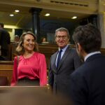 Cuca Gamarra, Alberto Núñez Feijóo y Borja Sémper en el Congreso de los Diputados.