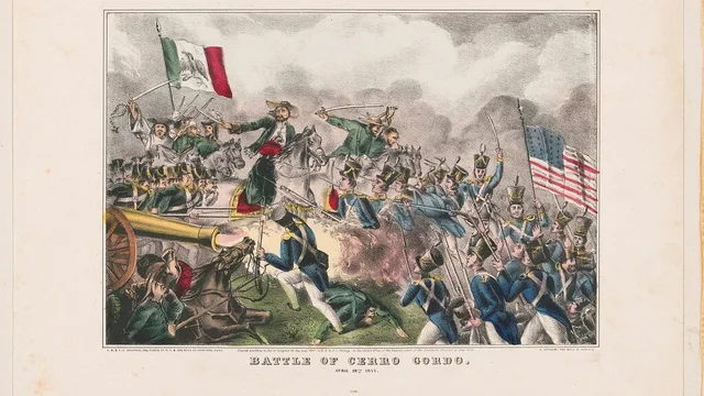 Litografía de la Batalla de Cerro Gordo, decisiva en la guerra entre México y EE UU