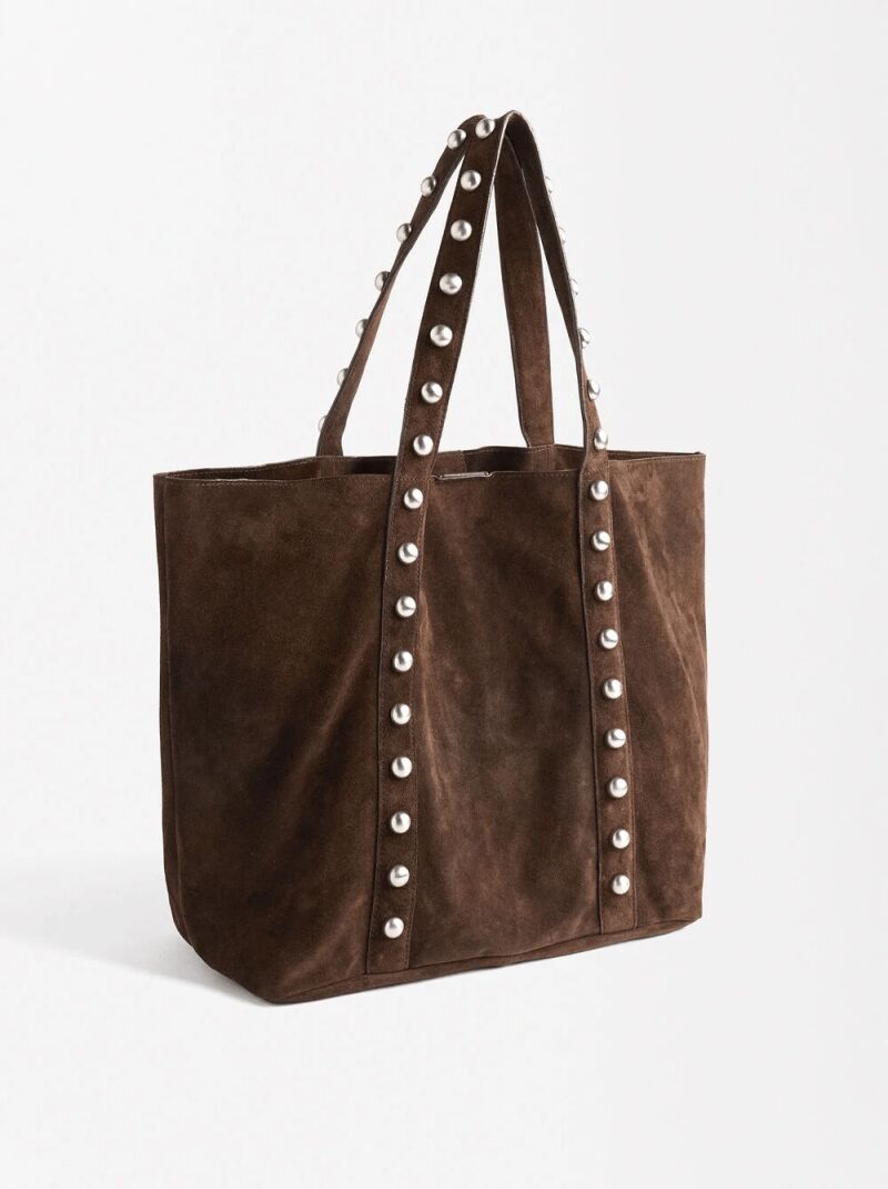 Bolso shopper de piel con tachuelas