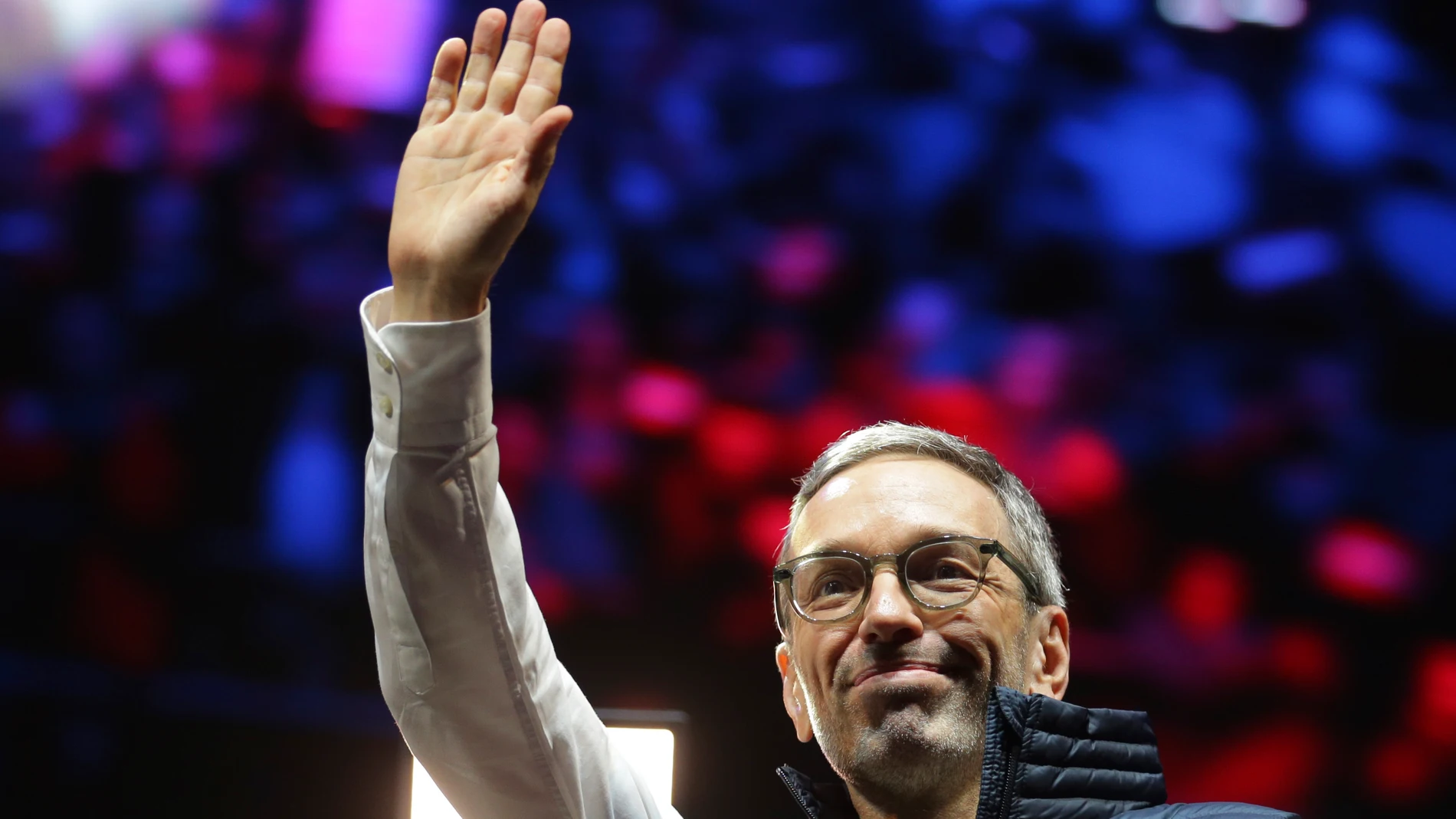 Head of the Freedom Party (FPOE) Herbert Kickl arrives for a final election campaign event at St. Stephen's square in Vienna, Austria, Friday, Sept. 27, 2024, ahead of the country's national election which will take place on Sept. 29. (AP Photo/Heinz-Peter Bader)