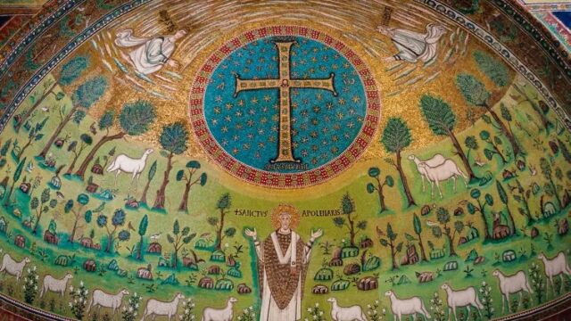 Mosaico de la Basílica de San Apolinar en Classe, de Ravena, Italia (siglo VI).