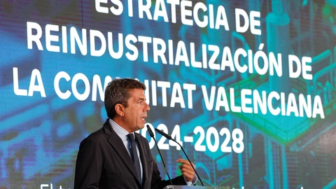 El president de la Generalitat, Carlos Mazón, durante la presentación este lunes de la Estrategia de Reindustrialización 2024-2028