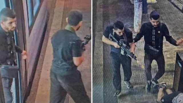 Capturas que muestran a los atacantes de Tel Aviv con armas de fuego y apuntando a las víctimas