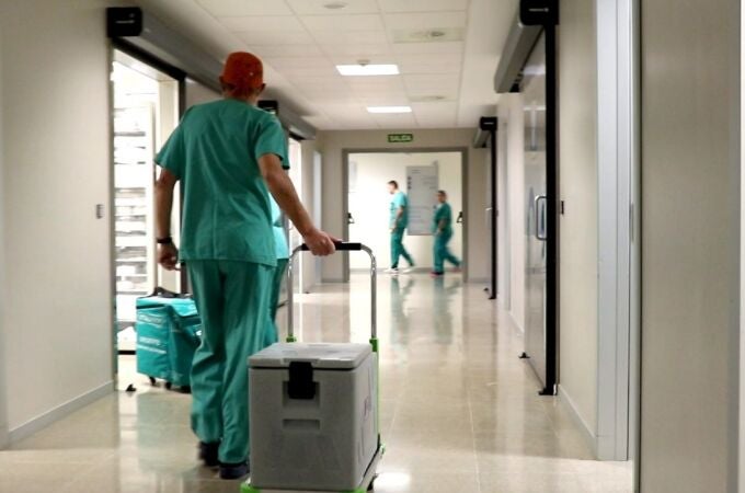 Un sanitario transporta un órgano en uno de los hospitales de la Comunidad