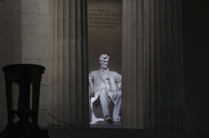 The statue of President Abraham Lincoln is seen at the Lincoln Memorial, Friday, in Washington.