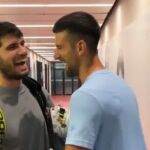 El divertido encuentro entre Alcaraz y Djokovic