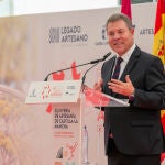 El presidente de Castilla-La Mancha, Emiliano García-Page, durante la inauguración de la XLIII Feria de Artesanía de Castilla-La Mancha 