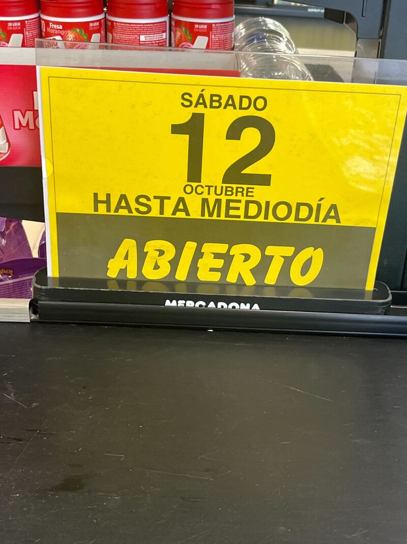 Mercadona abrirá este sábado 12 de octubre 